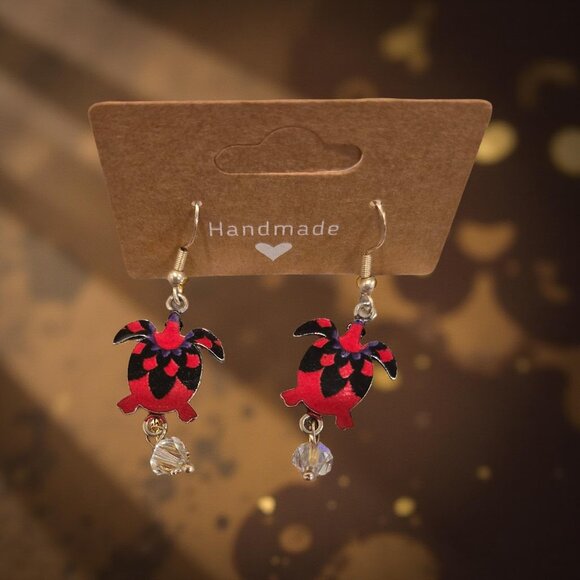 Turtle and crystal earrings - Picture 2 of 3